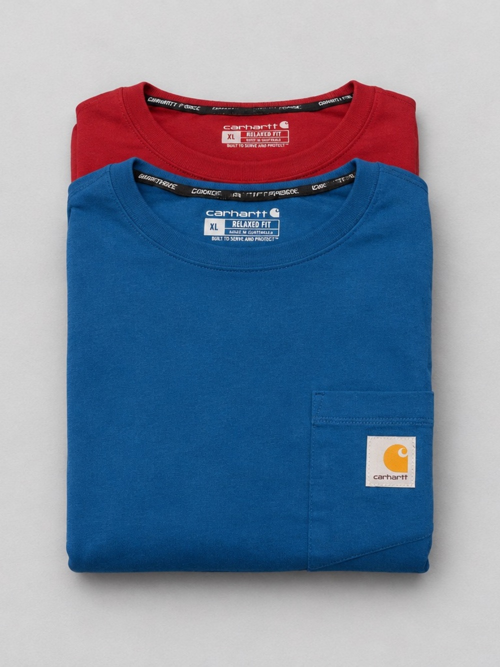 Lot of 2 Carhartt Force Relaxed Fit Pocket T-Shirts - Blue & Red Long-Sleeve XL